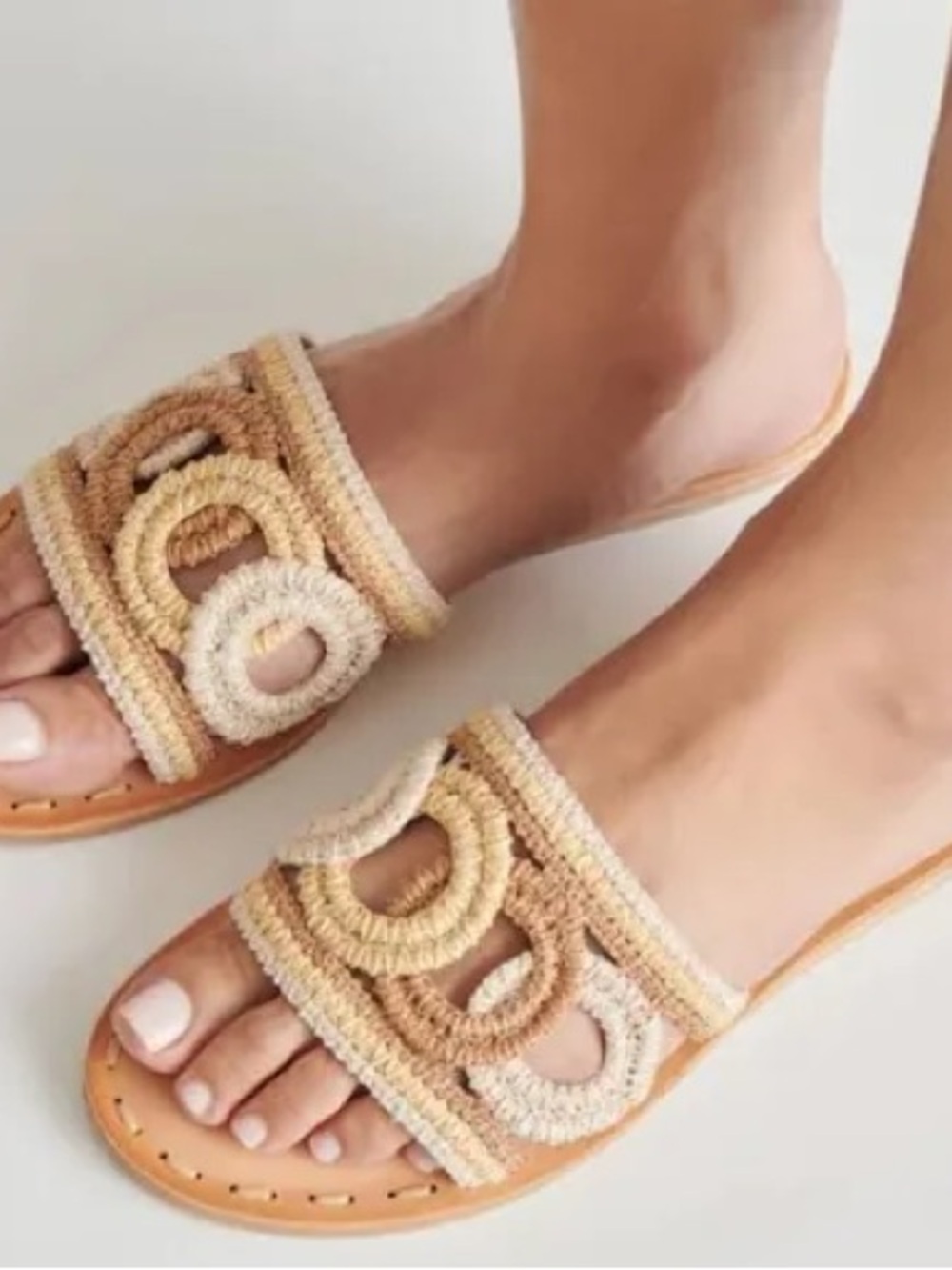 Dolce Vita Braided Loop Slide Sandals in Beige and Cream